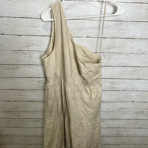 gap one shoulder dress Ruched Cotton Poplin One-Shoulder Maxi Dress